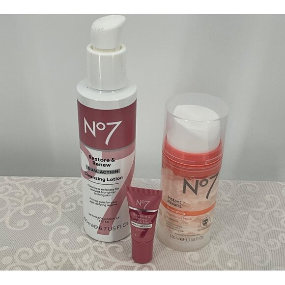No7 Restore & Renew Dual Action Cleansing Lotion & Instant Results Nourishing Hy - Picture 2 of 9